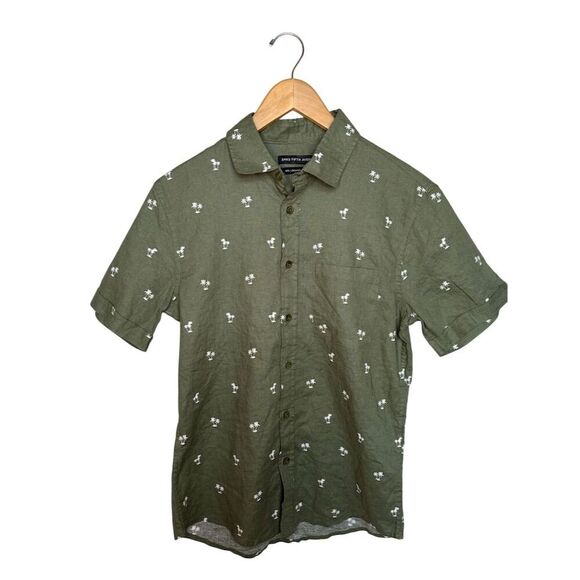 Saks Fifth Avenue Men's Linen Blend Palm Tree Print Button Down Shirt Sz S Green - Picture 4 of 8